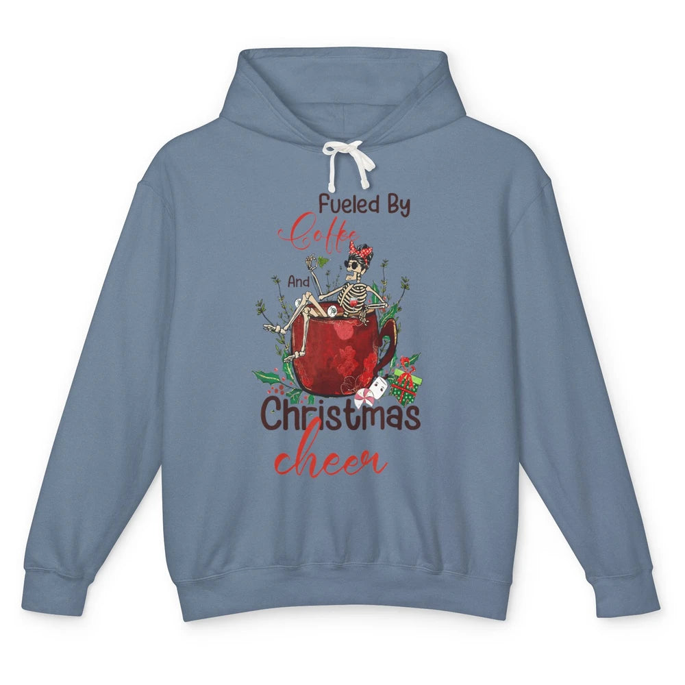 Merry Christmas Skeleton Drink Fueled By Coffee Xmas Latte Unisex Lightweight Hoodie