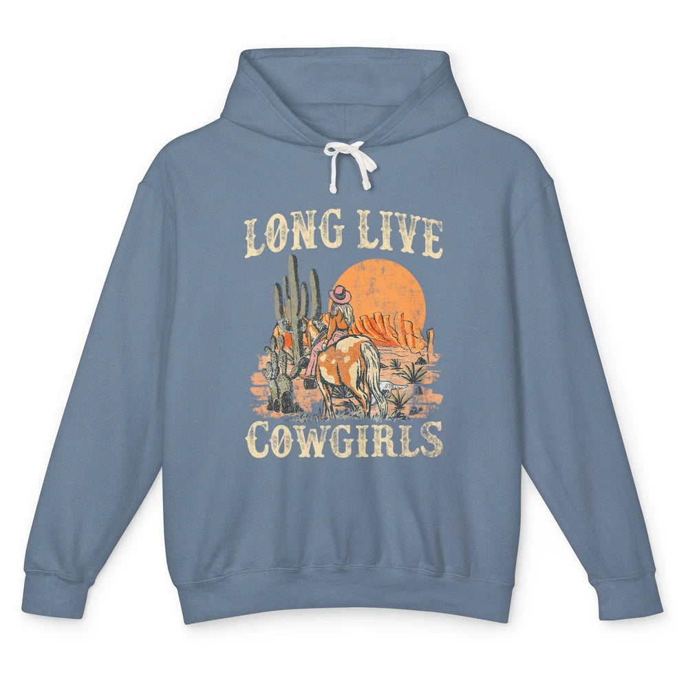 Retro Long Live Howdy Rodeo Western Desert Cowgirl Horseback Unisex Lightweight Hoodie