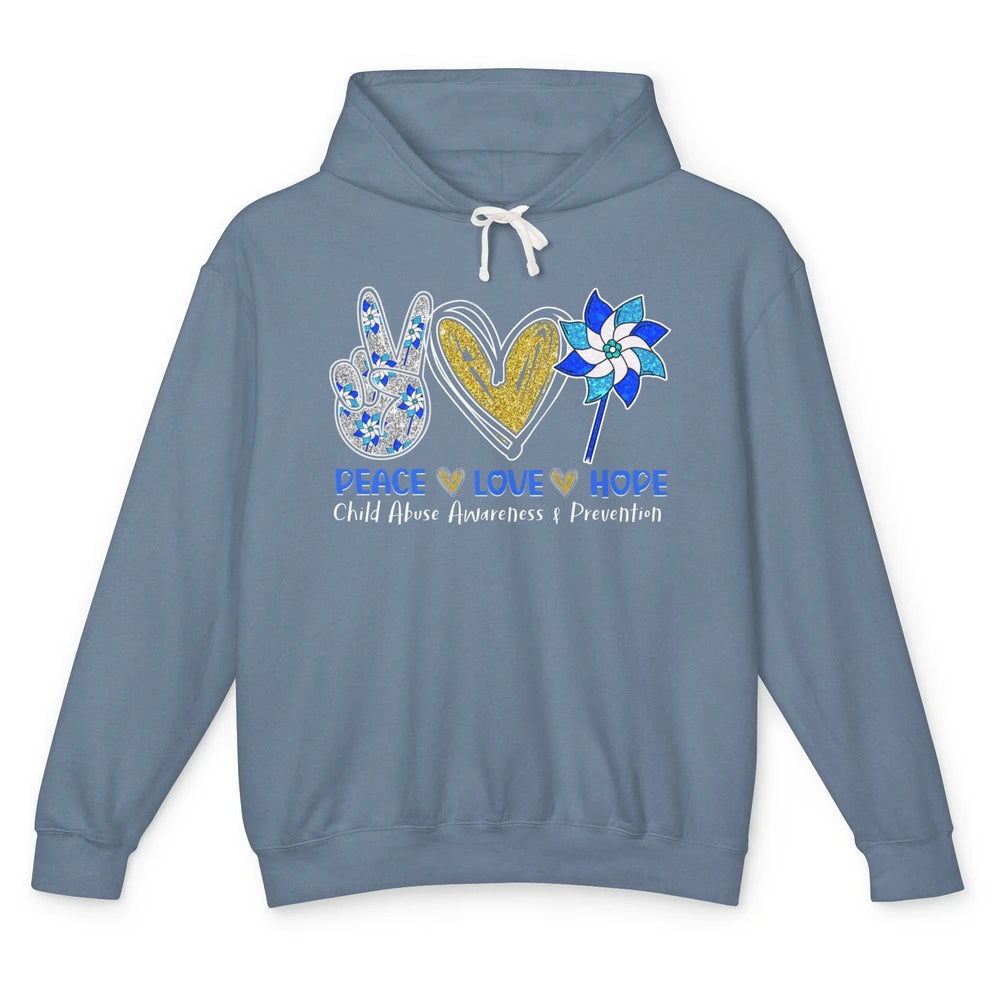Peace Love Leopard Pinwheel Child Abuse Prevention Month Unisex Lightweight Hoodie