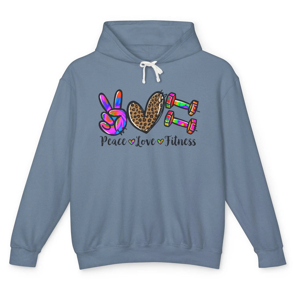 Peace Love Fitness Leopard Tie Dye Workout Gym Trainer Gift Unisex Lightweight Hoodie