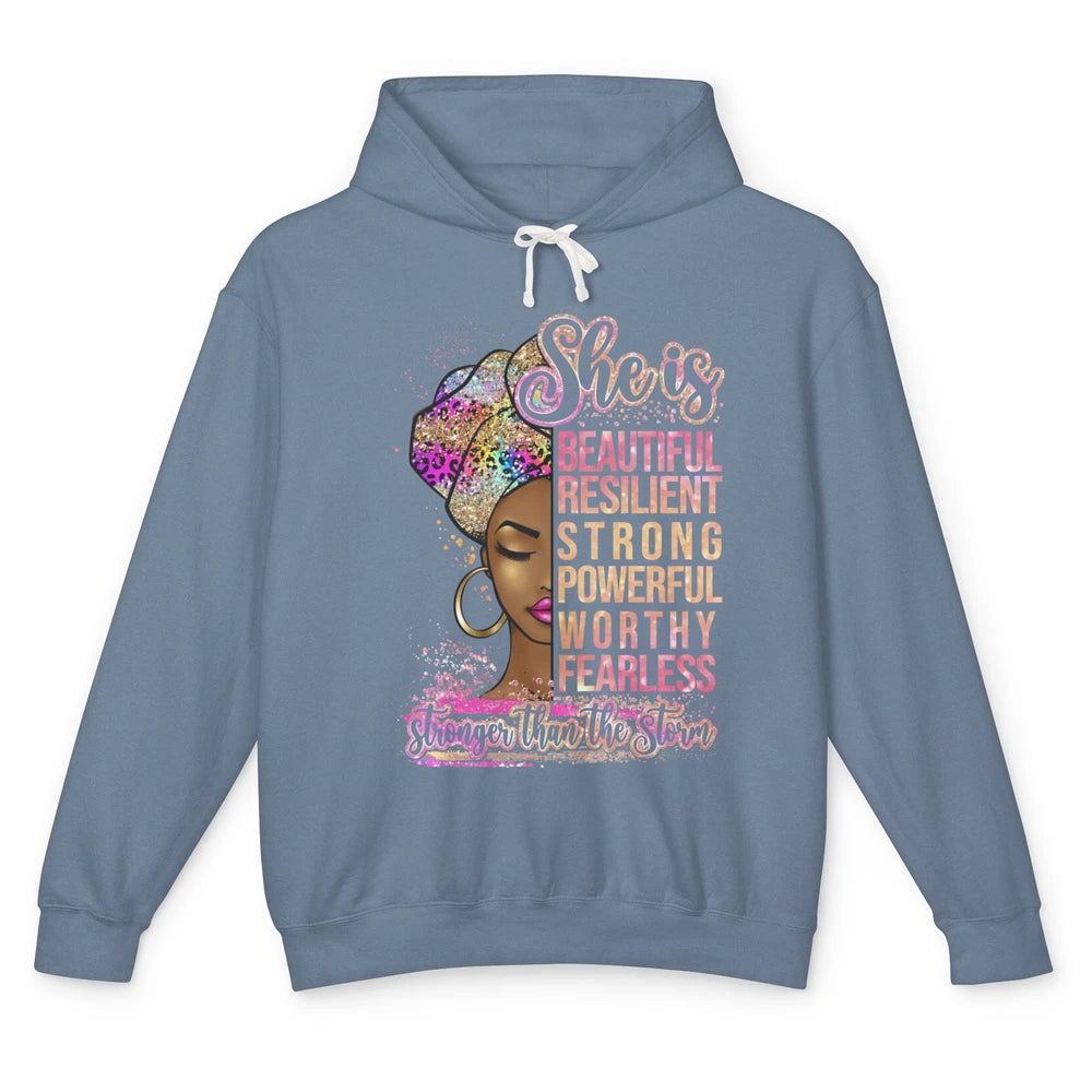 Afro Woman Strong Than Storm Melanin African American Woman Unisex Lightweight Hoodie