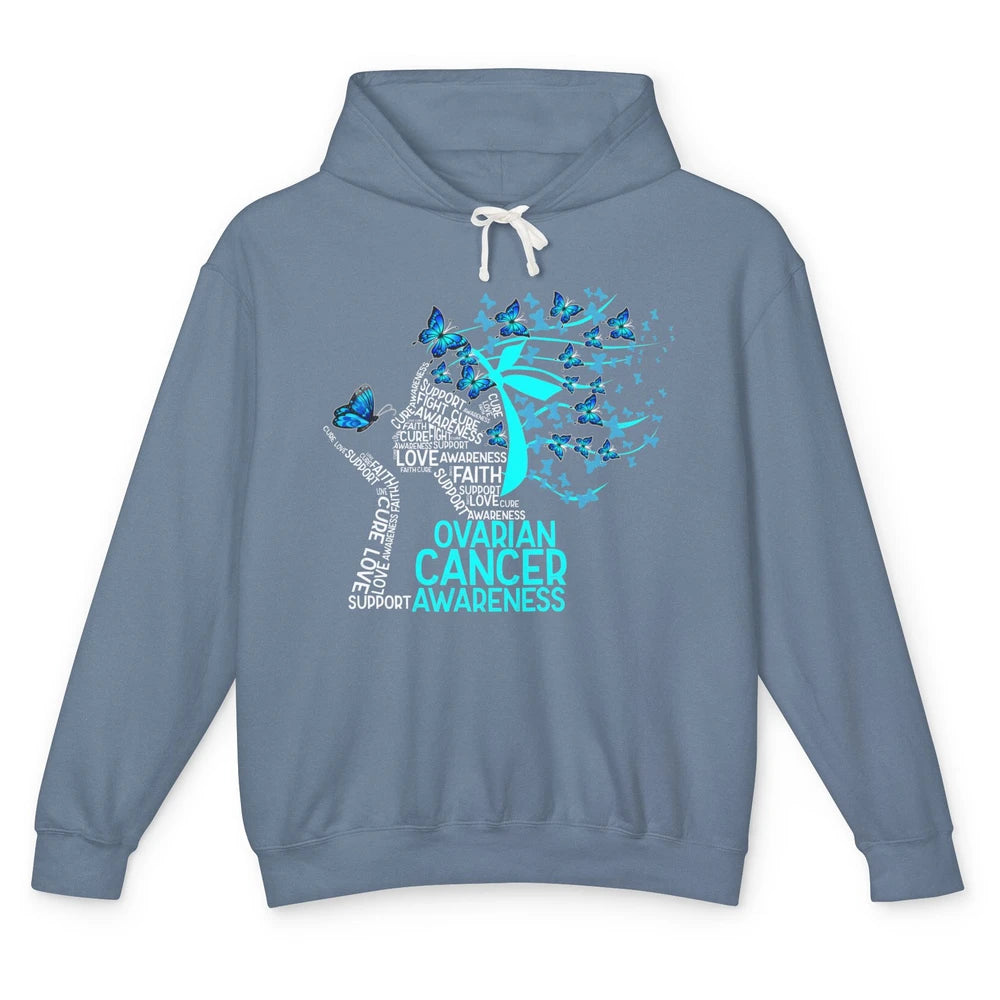 Ovarian Cancer Awareness Hope Love Cure Teal Ribbon Unisex Lightweight Hoodie