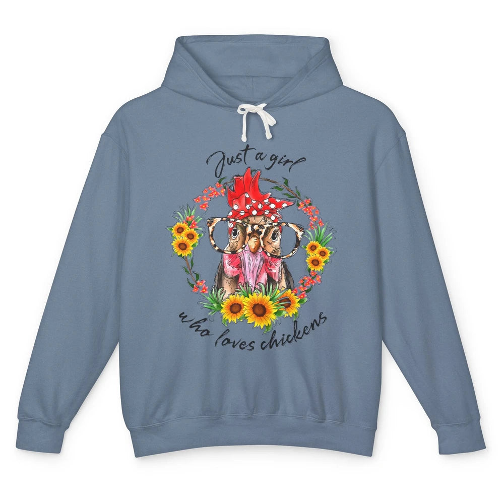Retro Just Girl Loves Chickens Flower Chicken Farm Animal Unisex Lightweight Hoodie