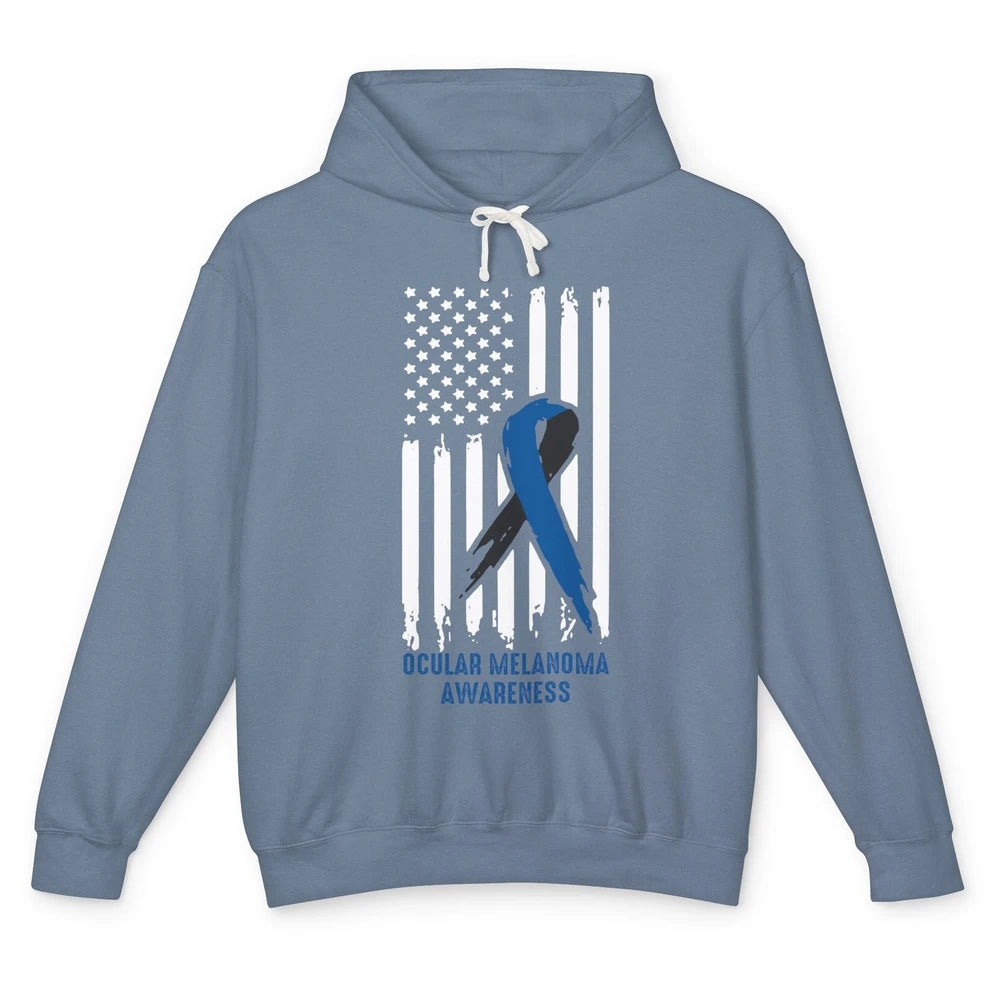 Ocular Melanoma Awareness Ribbon No One Fight Alone US Flag Unisex Lightweight Hoodie