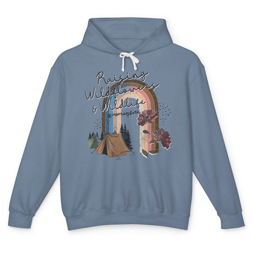 Raising Wildflowers & Wildlife Mama Of Both Retro Boho Mama Unisex Lightweight Hoodie