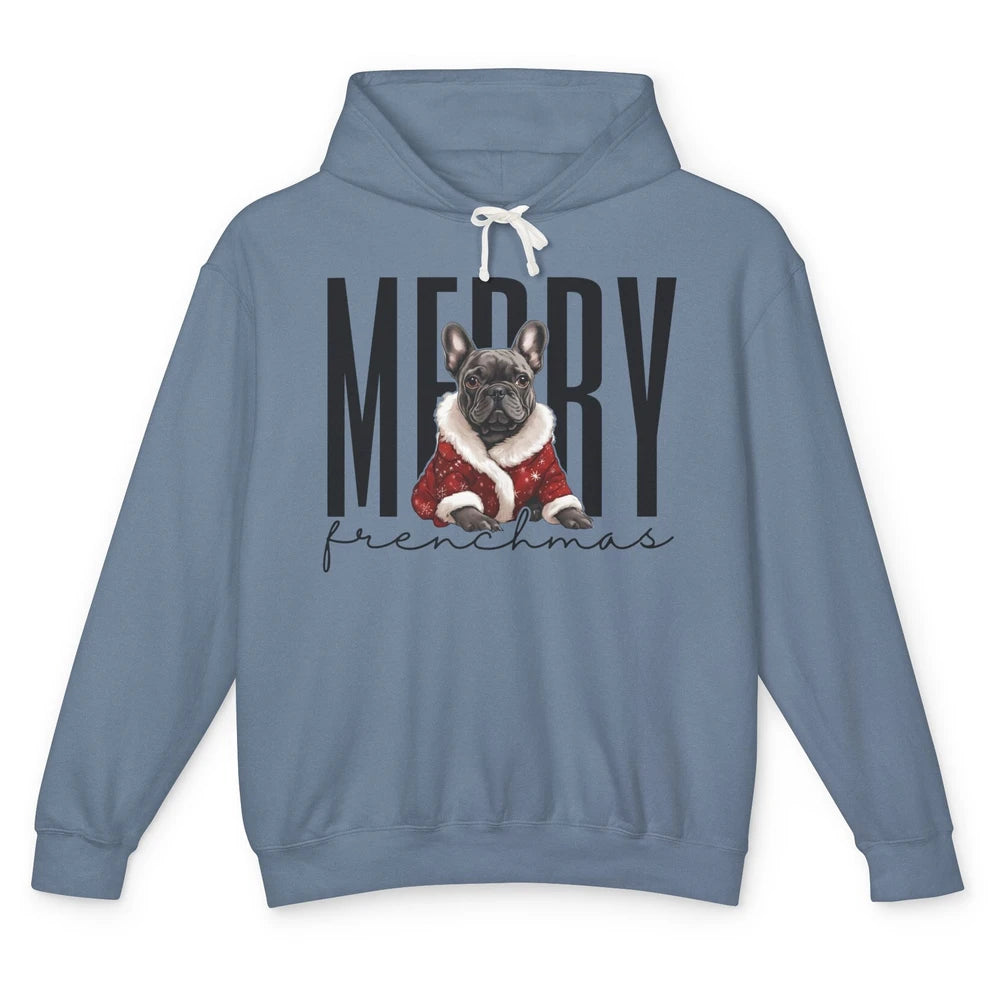 Funny French Bulldog Merry Frenchmas Christmas Dog Mom Unisex Lightweight Hoodie