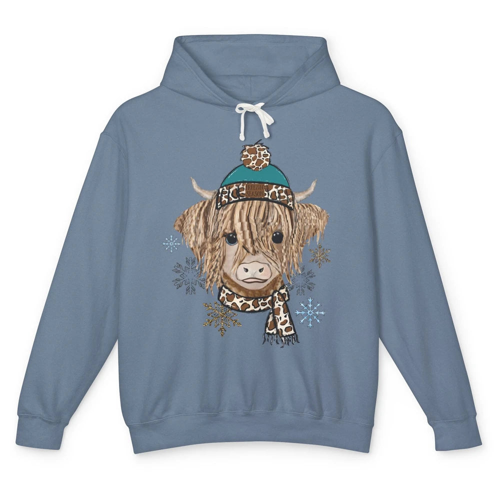 Baby Highland Cow I'm Freaking Freezing Christmas Winter Unisex Lightweight Hoodie