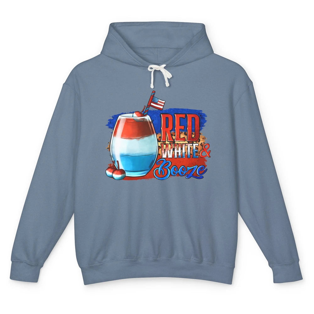 Red White & Booze Leopard US Flag 4th of July American Booze Unisex Lightweight Hoodie