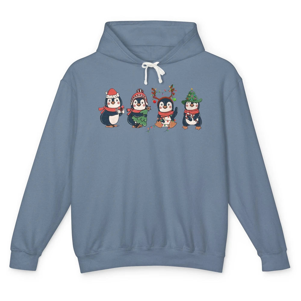 Penguin Merry Christmas Cute Penguin Xmas Lights Winter Unisex Lightweight Hoodie