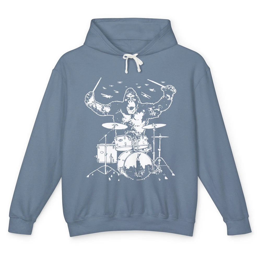 Retro Gorilla Drumming Drummers Gift Percussionists Unisex Lightweight Hoodie