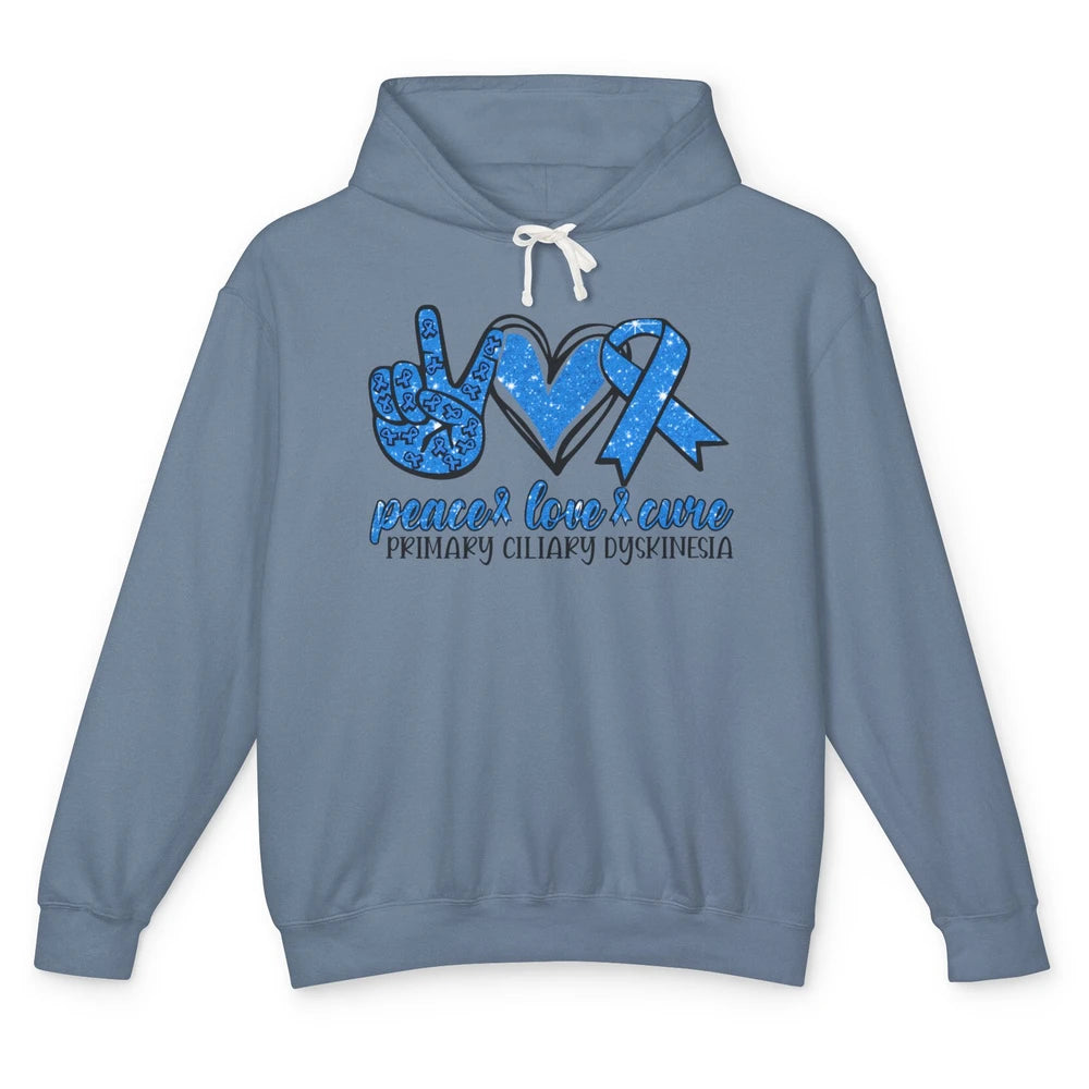 Primary Ciliary Dyskinesia Peace Love Cure Blue Ribbon Unisex Lightweight Hoodie