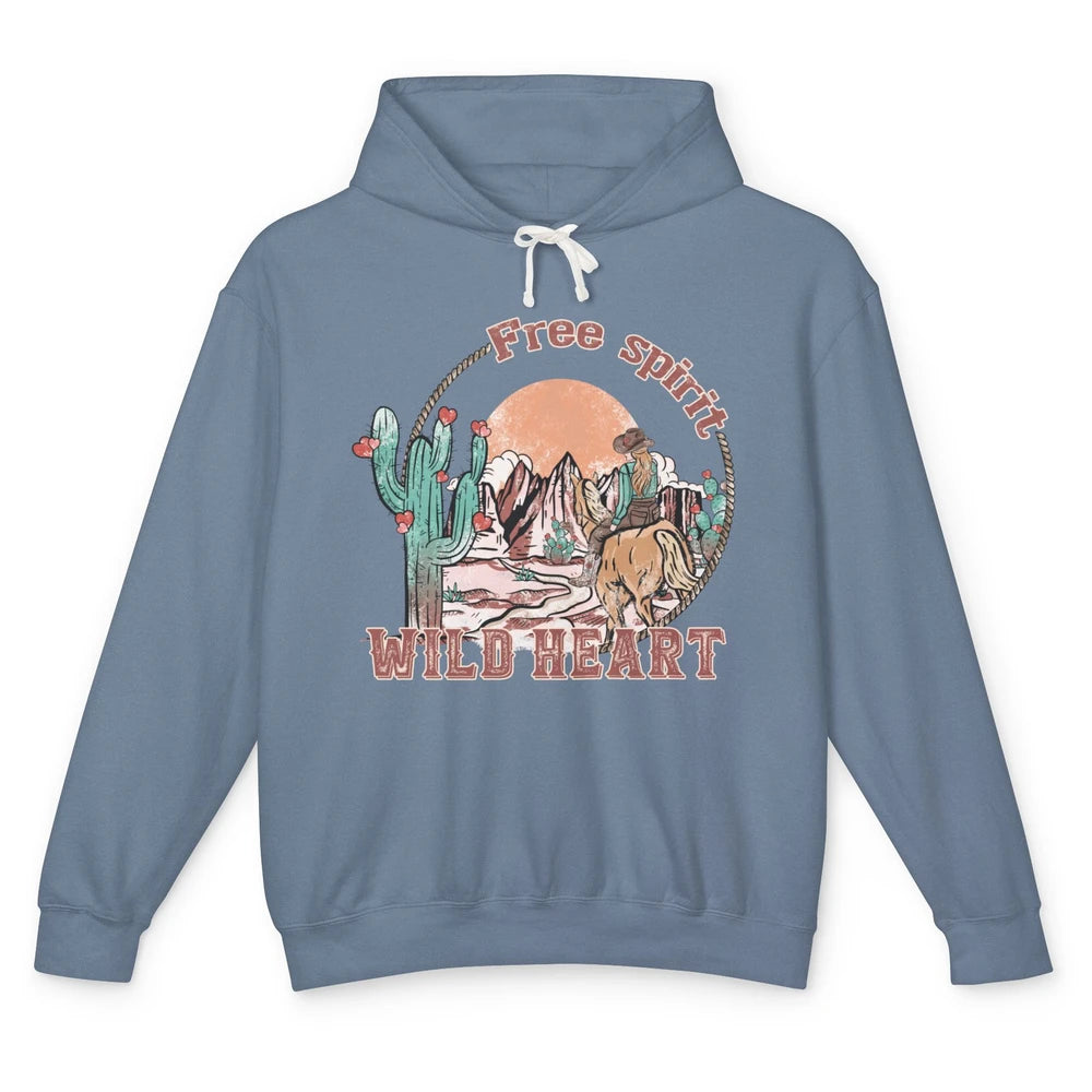 Free Spirit Wild Heart Cowgirl Western Country Happy Valentine's Day Rodeo Horseback Vintage Cactus Texas Horse Rider Howdy Unisex Lightweight Hoodie