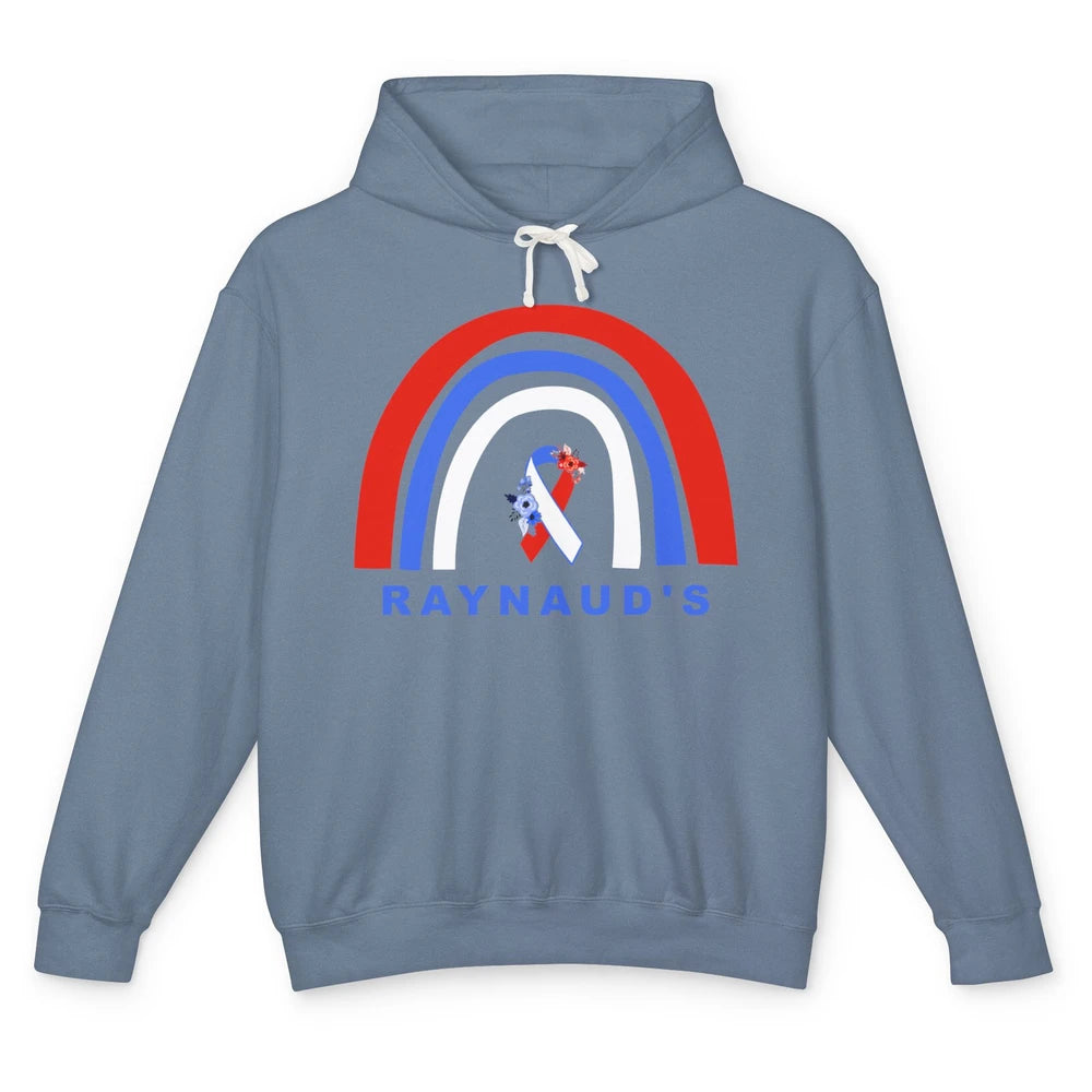 Raynaud's Syndrome Awareness Floral Red Blue Ribbon Rainbow Unisex Lightweight Hoodie