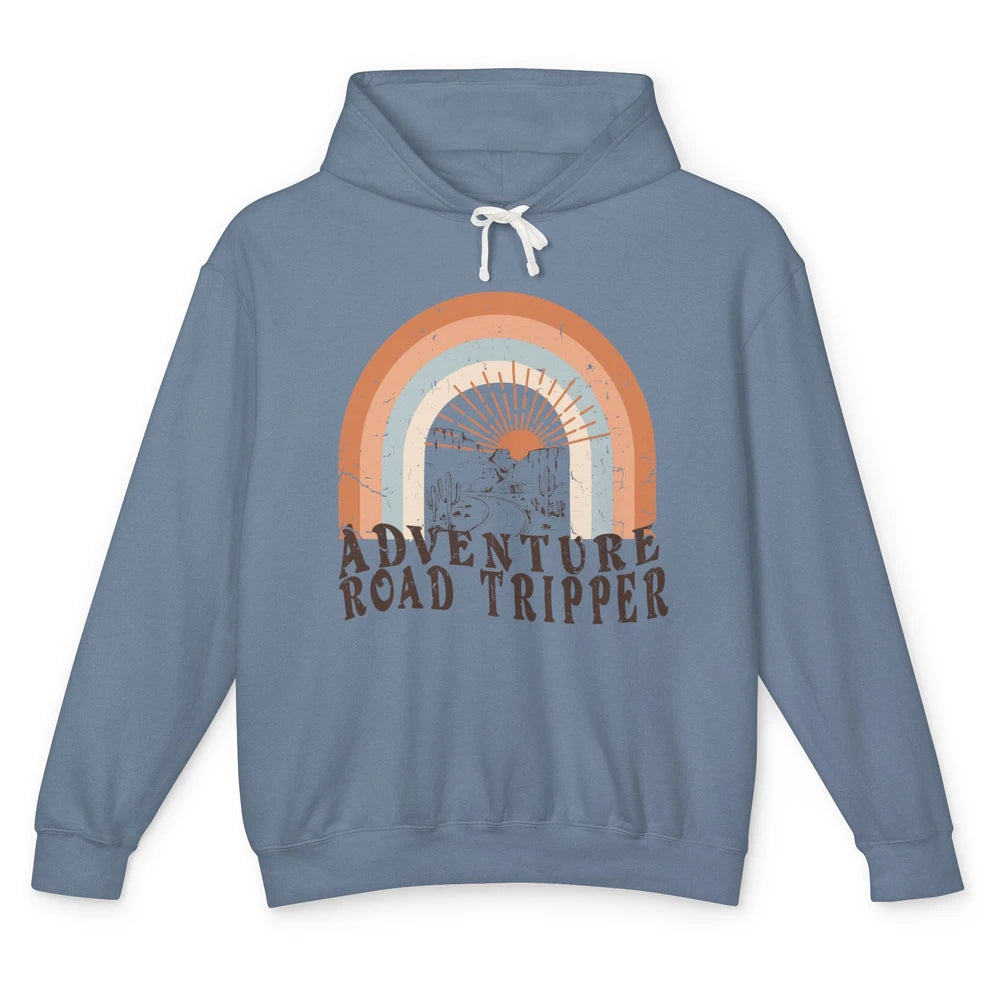 Retro Desert Sunrise Rainbow Adventure Road Tripper Western Unisex Lightweight Hoodie