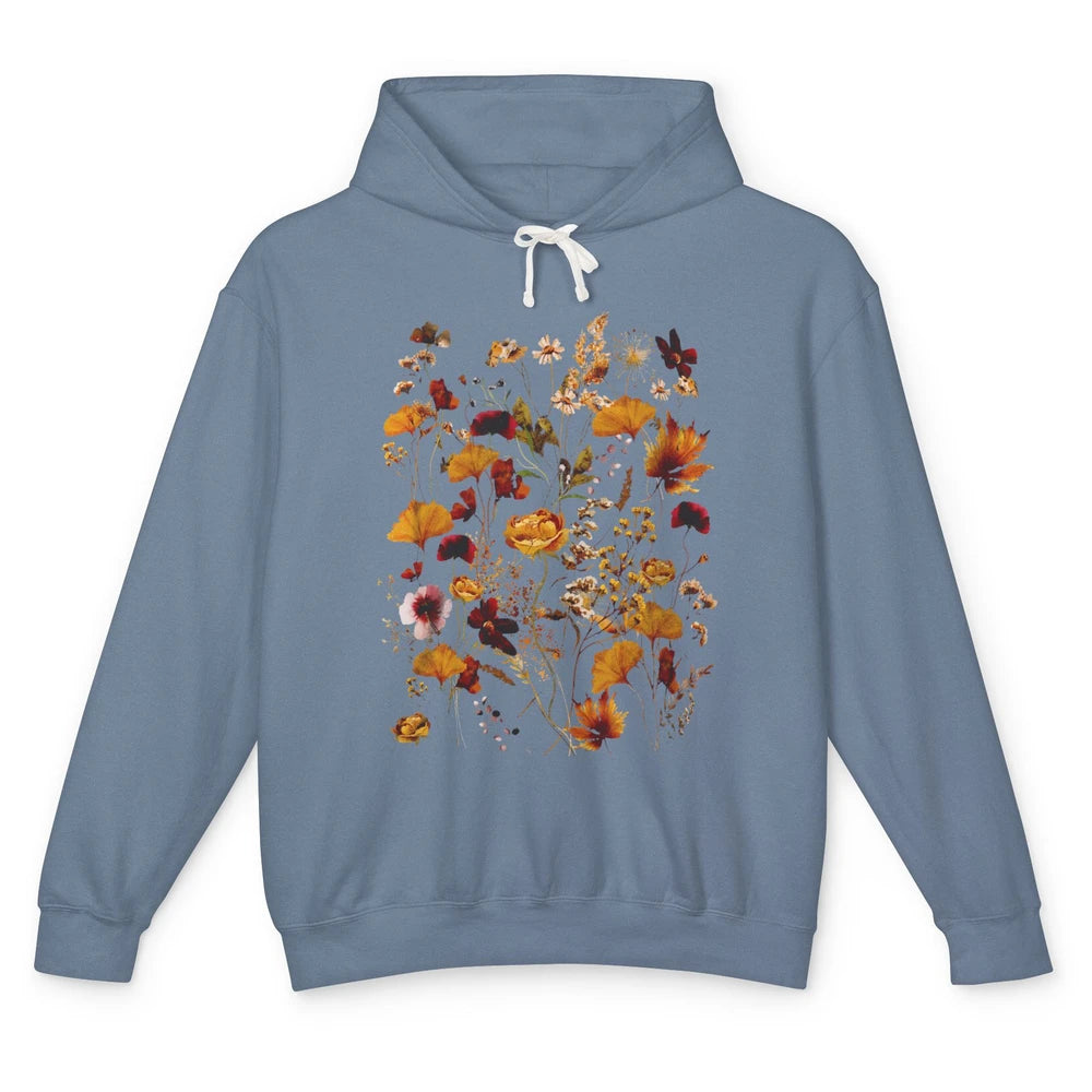Pressed Flowers Plant Botanical Garden Wildflower Vintage Unisex Lightweight Hoodie