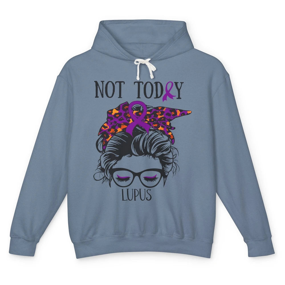 Not Today Lupus Awareness Leopard Messy Bun Glasses Unisex Lightweight Hoodie