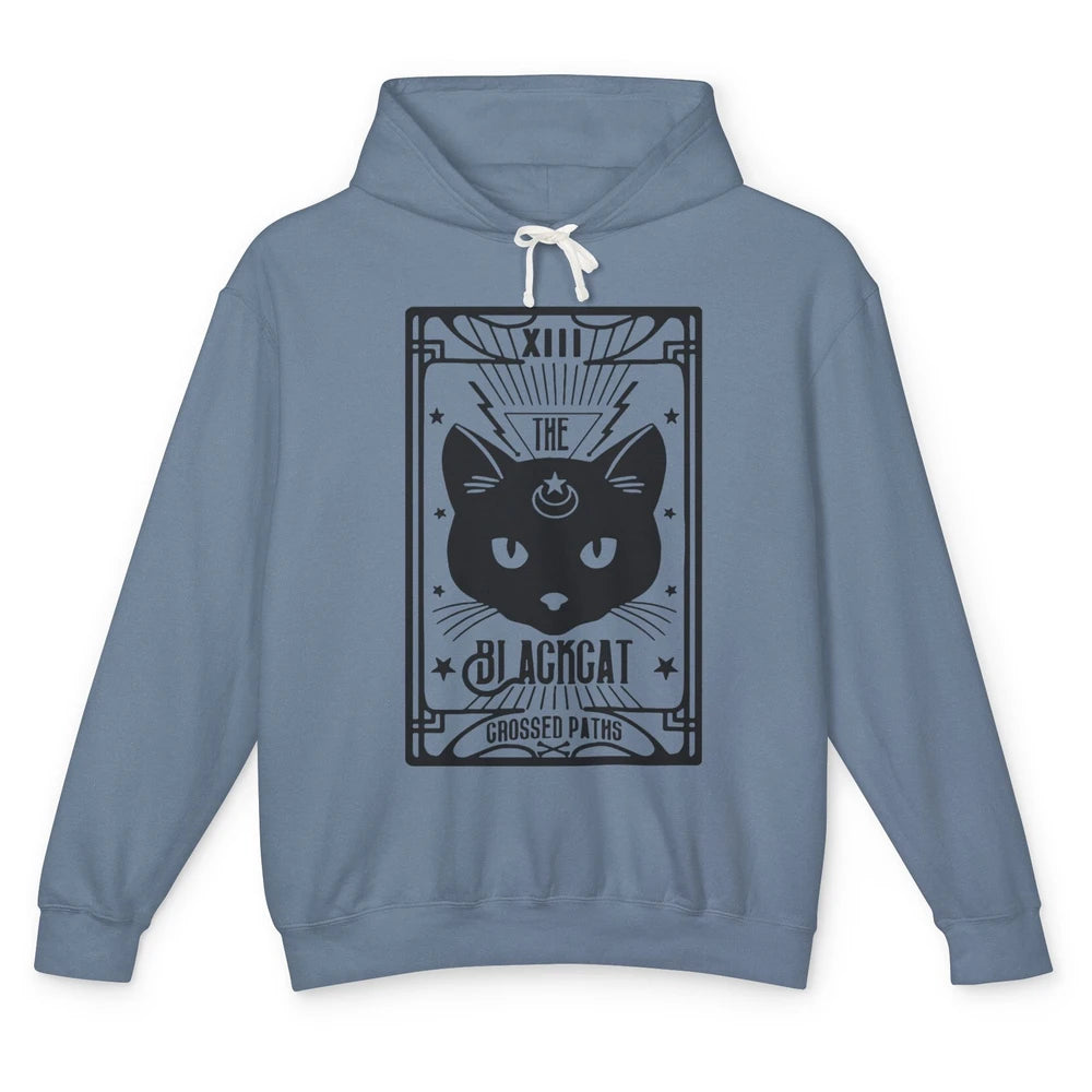 Retro Halloween Black Cat Crossed Path Tarot Card Witchcraft Unisex Lightweight Hoodie