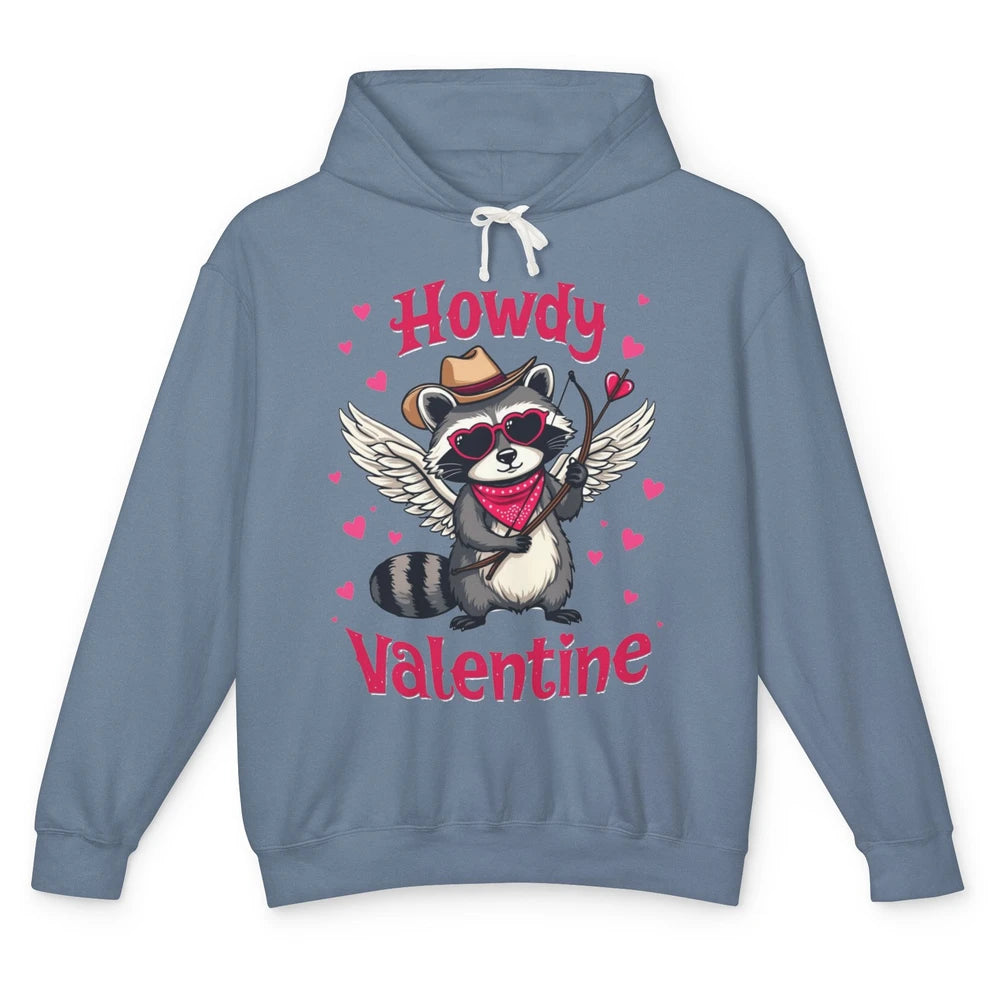 Howdy Valentine Cowboy Hat Cupid Raccoon Funny Opossum Love Heart Cute Western Possum Rodeo Unisex Lightweight Hoodie