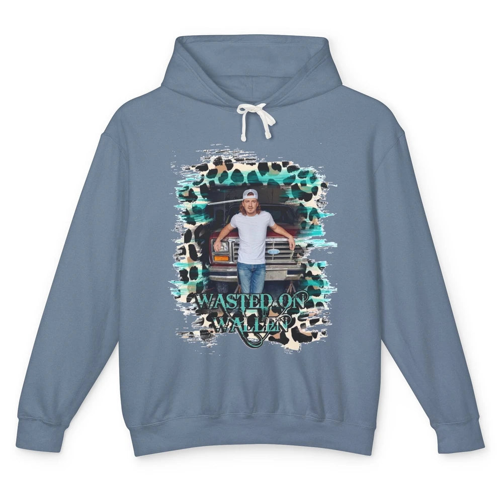 Retro Leopard Wasted On Wallen Turquoise Western Country Unisex Lightweight Hoodie