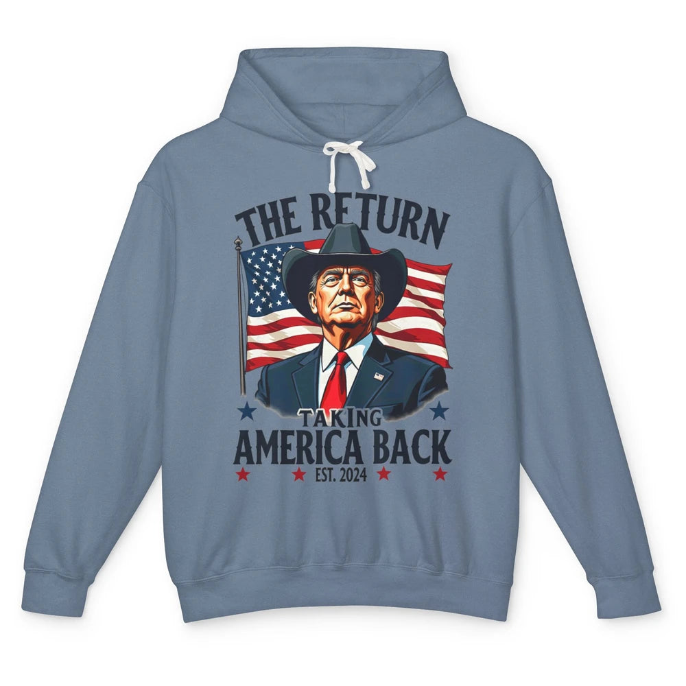 Patriotic President Donald Trump Cowboy Taking America Back Republican Political Rodeo USA Unisex Lightweight Hoodie