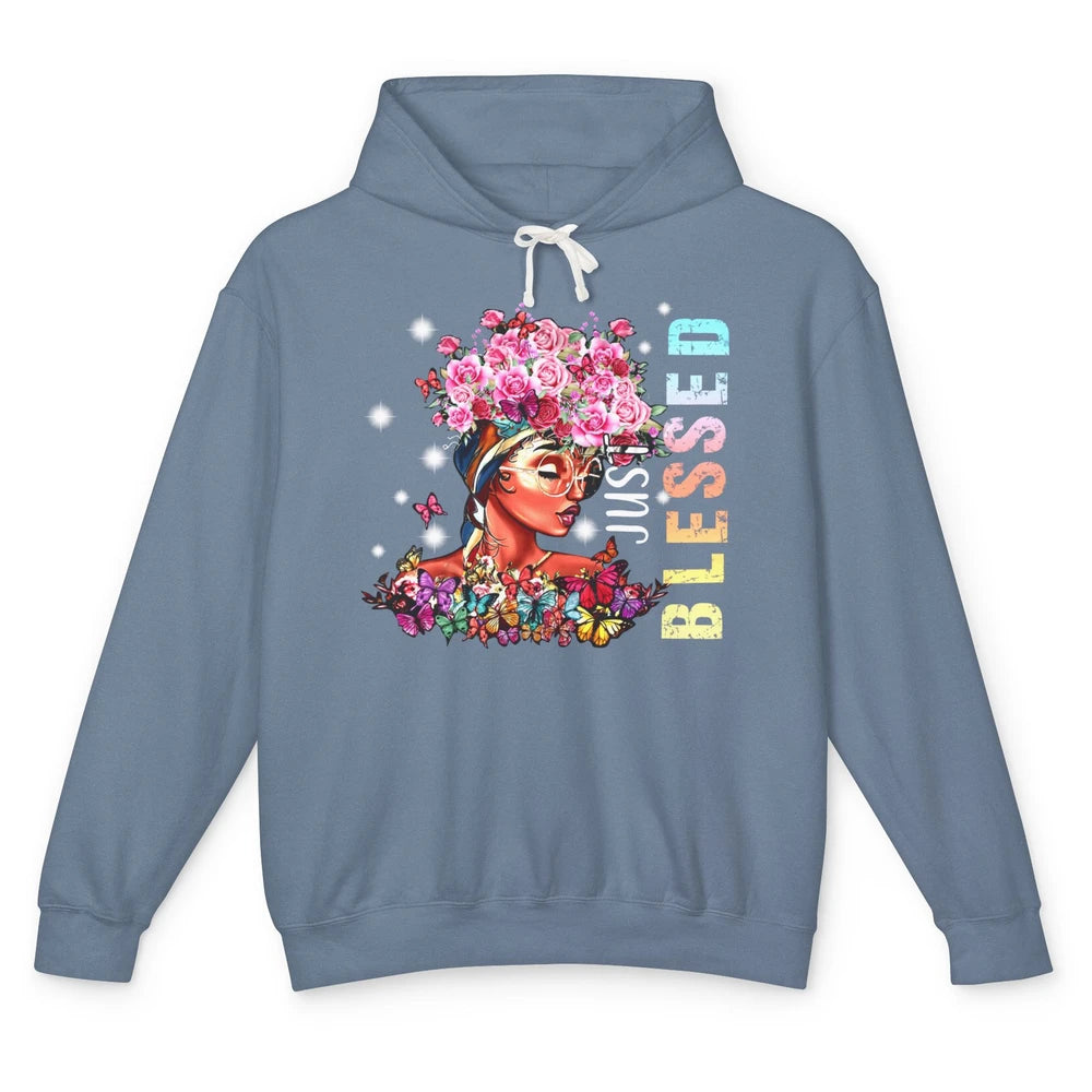 Floral Afro Black Girl Just Blessed Christian Afro American Unisex Lightweight Hoodie