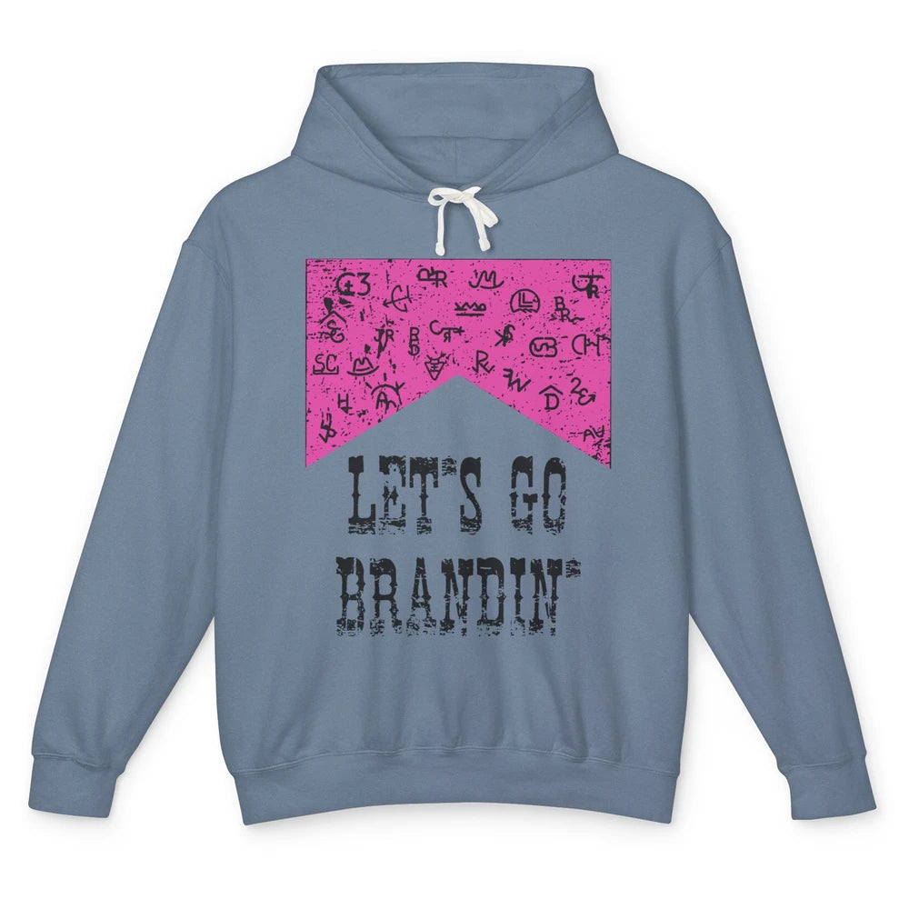 Retro Cowboy Hat Let's Go Brandin' Western Country Symbols Unisex Lightweight Hoodie