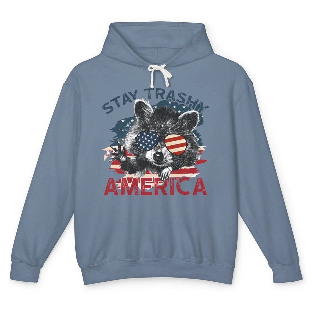 Raccoon US Flag Glasses Stay Trashy America Patriot Racoon Unisex Lightweight Hoodie