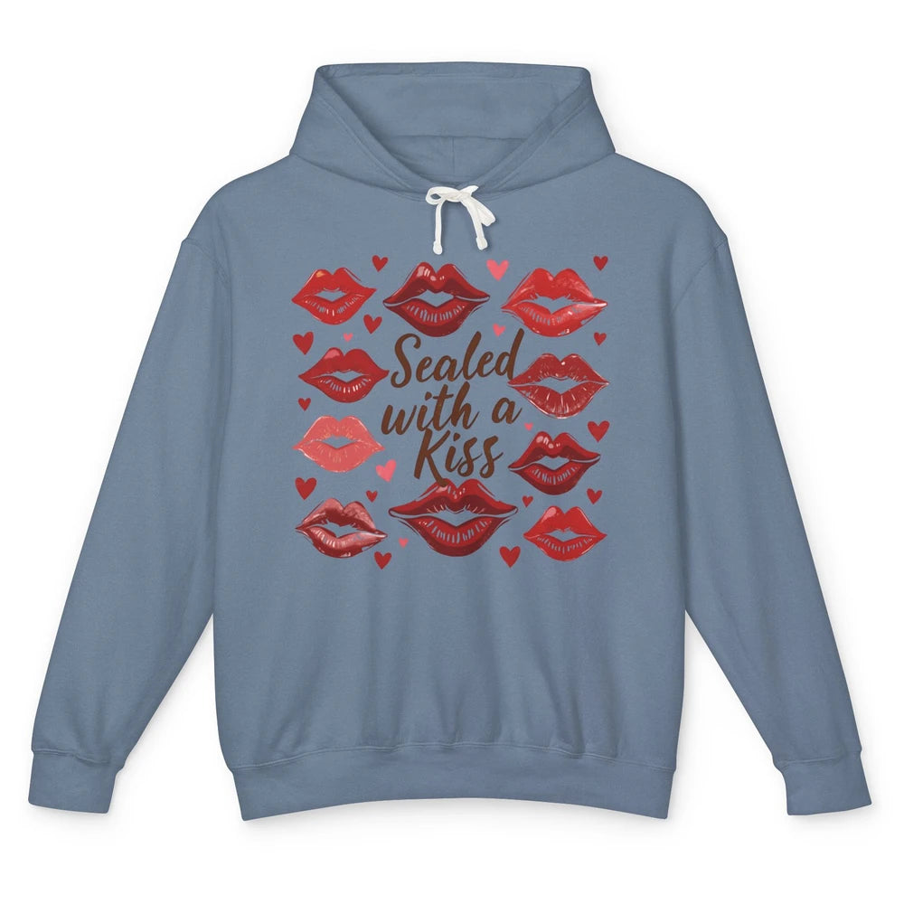 Sealed With A Kiss Sexy Red Lips Happy Valentine's Day Heart Love Unisex Lightweight Hoodie