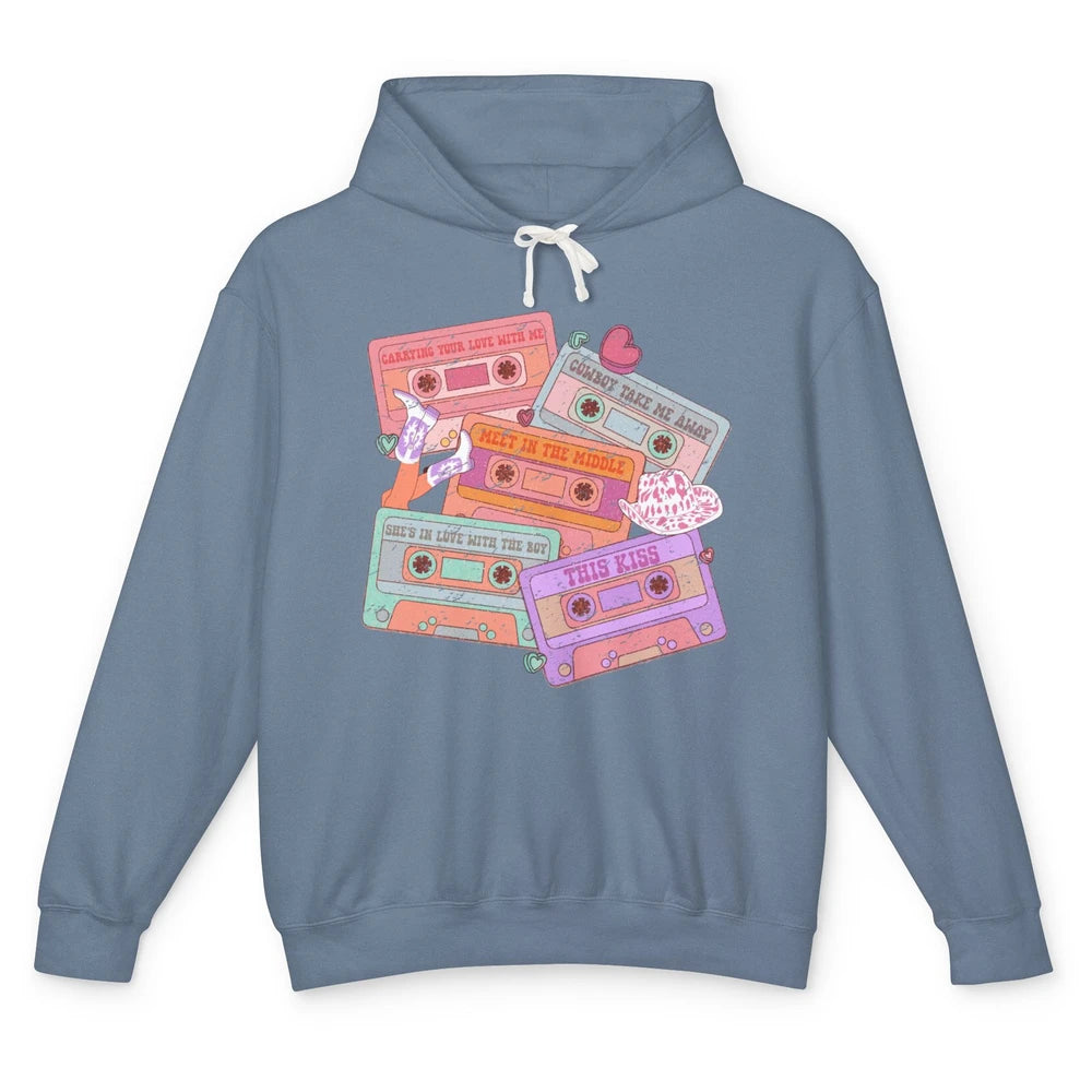 Retro Cowgirl Cassette 90s Western Country Boots Music Boho Unisex Lightweight Hoodie