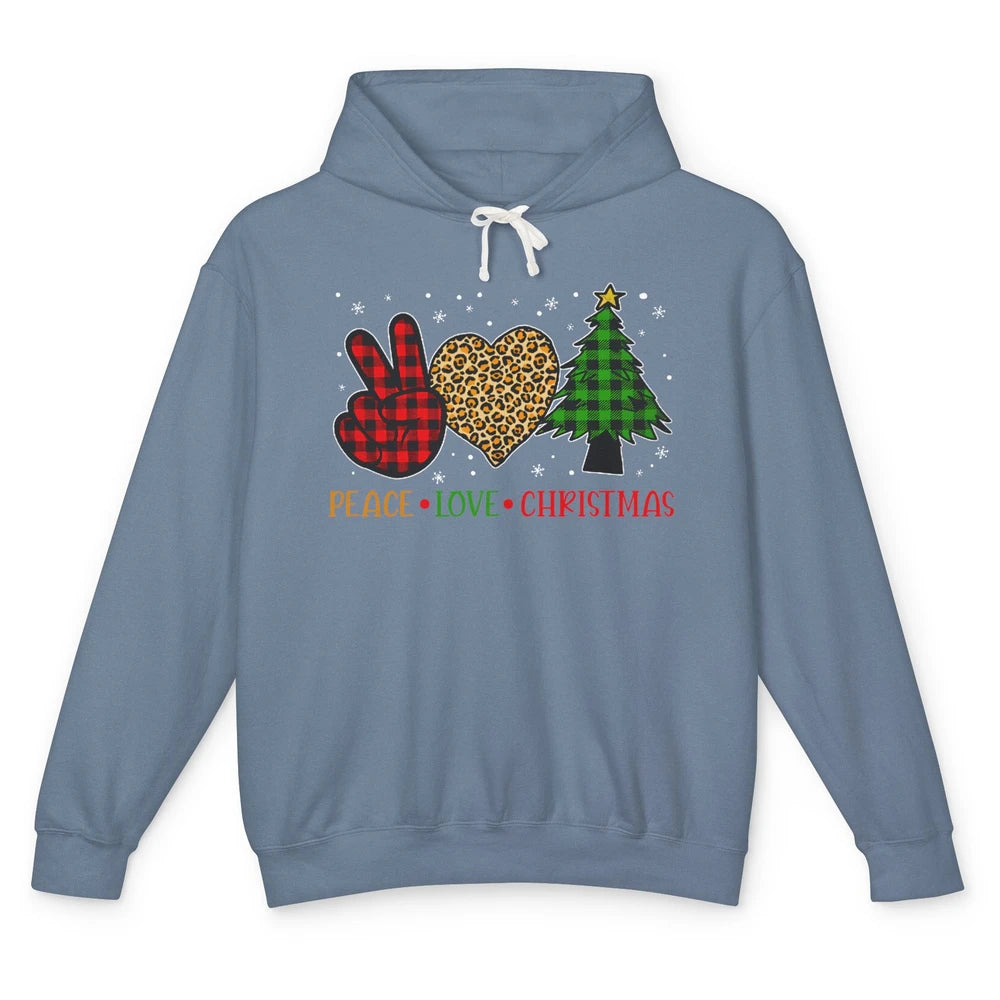 Peace Love Christmas Cute Christmas Heart Plaid Xmas Gift Unisex Lightweight Hoodie