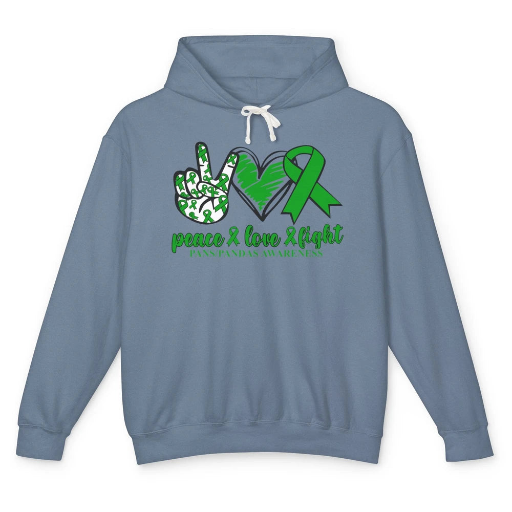 PANS/PANDAS Awareness Green Ribbon Peace Love Cure Unisex Lightweight Hoodie