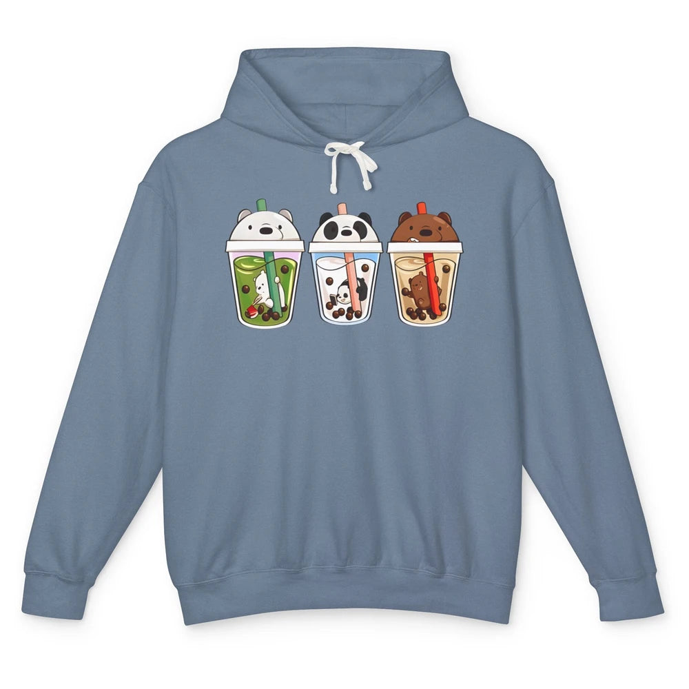 Panda Milk Tea Bears Milk Tea Animal Drinking Boba Lovers Unisex Lightweight Hoodie