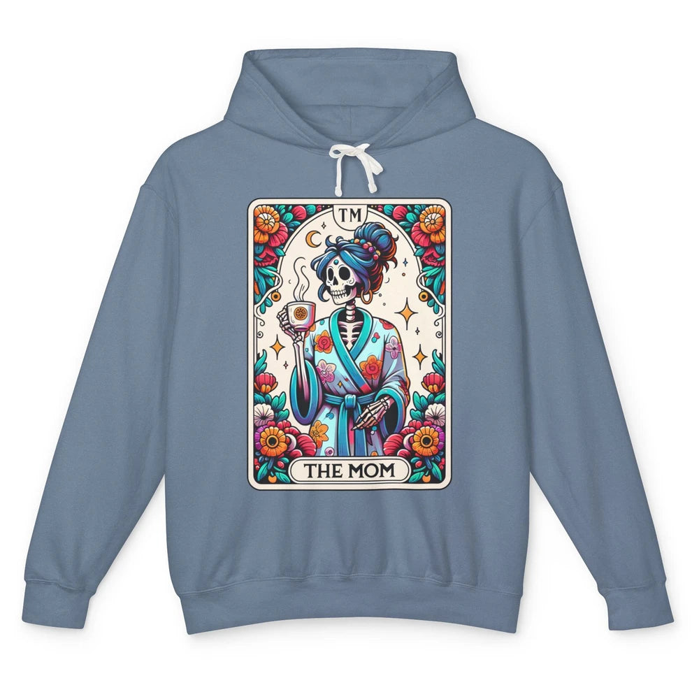 Retro Floral Skeleton The Mom Tarot Card Halloween Mom Life Unisex Lightweight Hoodie