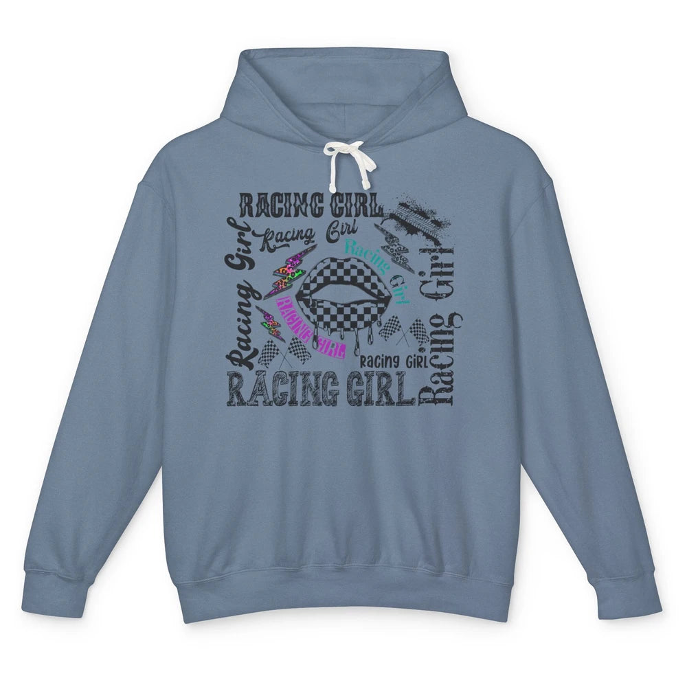 Racing Girl Lips It's Race Day Race Flag Race Lips Girl Gift Unisex Lightweight Hoodie