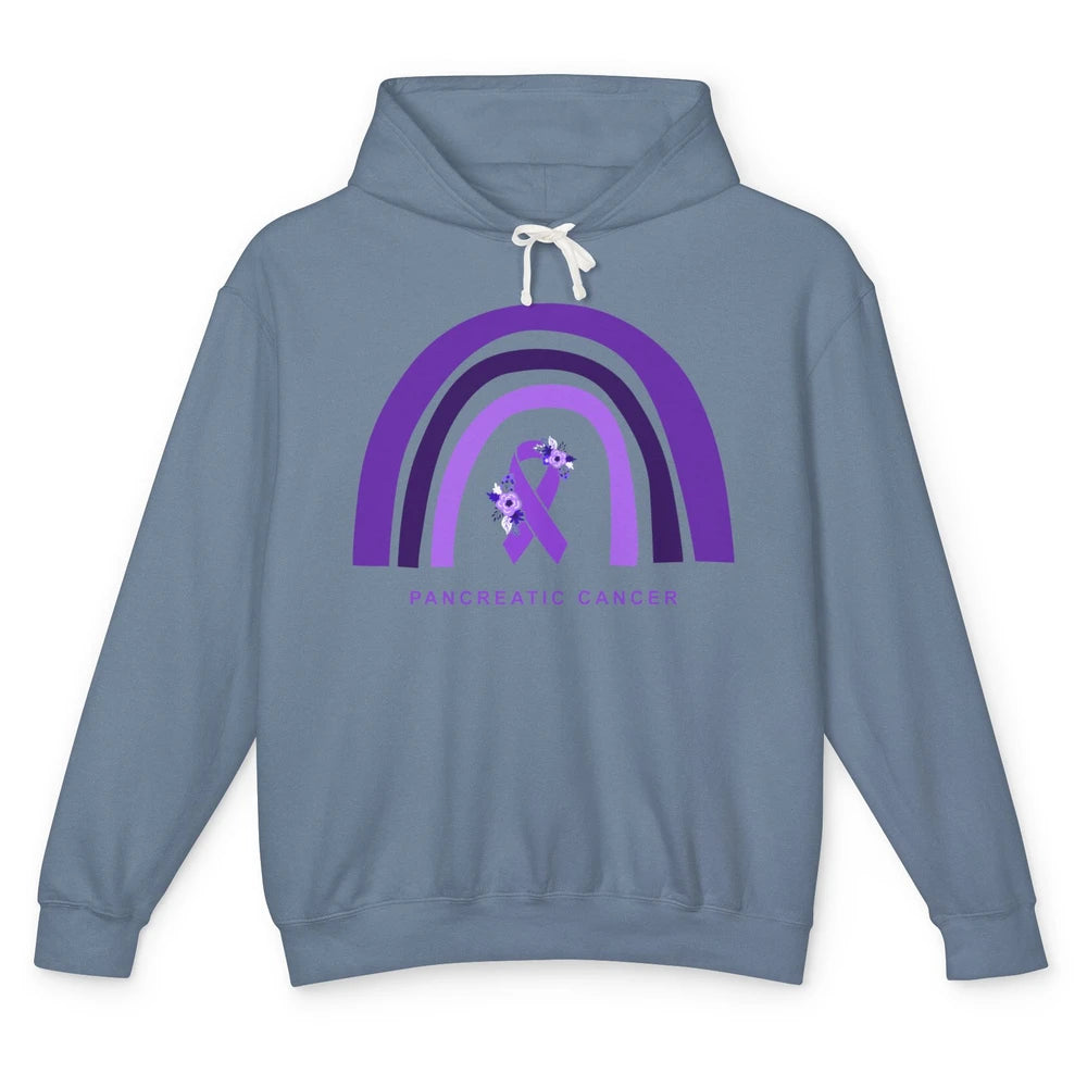 Pancreatic Cancer Awareness Floral Purple Ribbon Rainbow Unisex Lightweight Hoodie