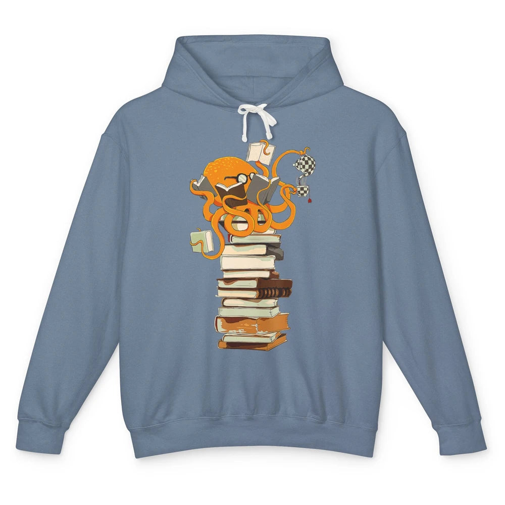 Reading Books Octopus Tea Coffee Sea Animal Marine Bookish Unisex Lightweight Hoodie