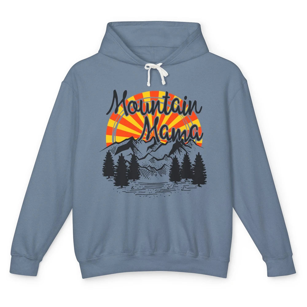 Retro Rainbow Sunset Mountain Mama Hiking Mom Climbing Unisex Lightweight Hoodie