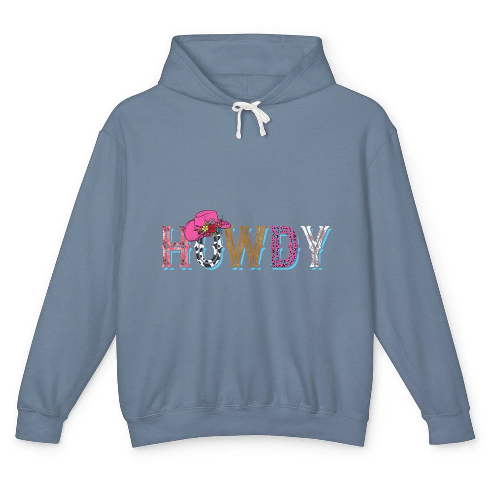 Howdy Cowboy Hat Floral Cowgirl Western Rodeo Leopard Retro Unisex Lightweight Hoodie