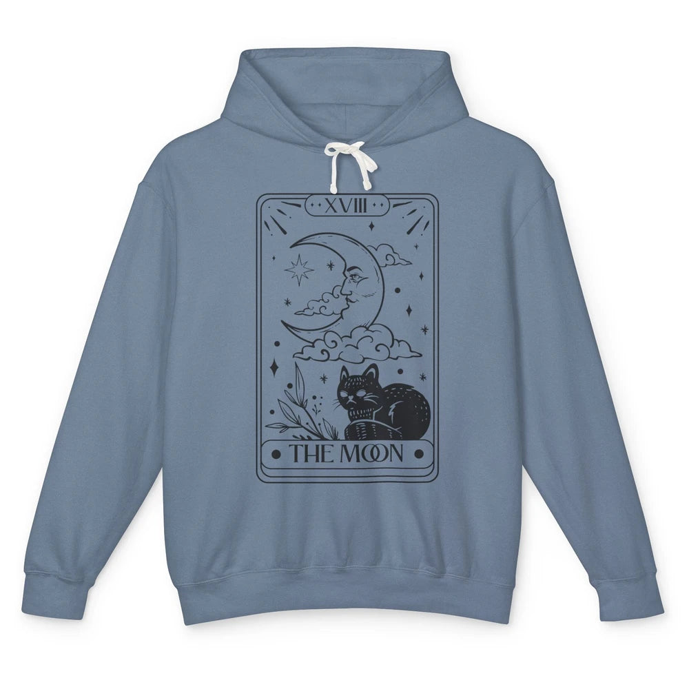 Retro Halloween Cat Witch The Moon Tarot Card Witchcraft Unisex Lightweight Hoodie