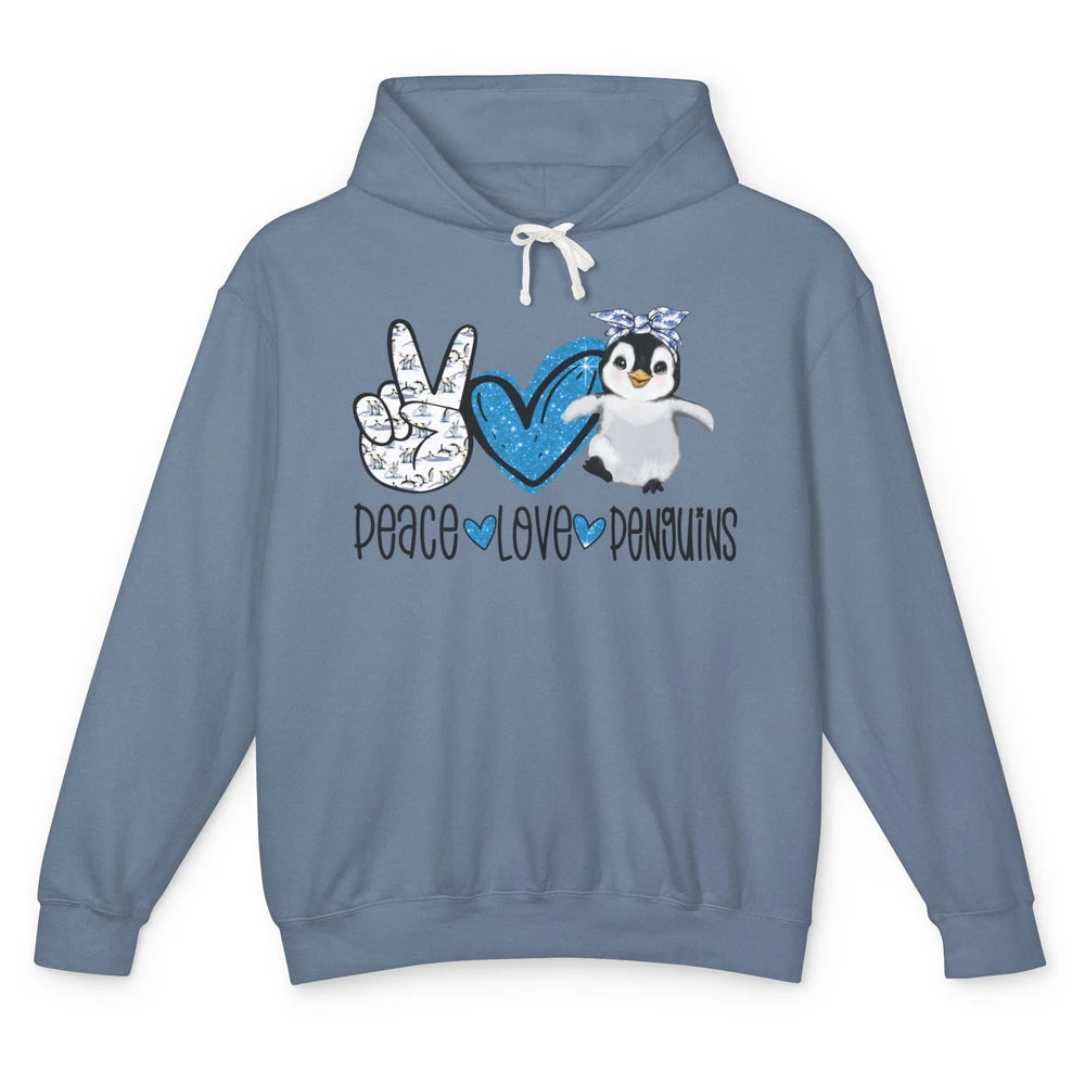 Peace Love Penguins With Headband Baby Penguins Lovers Gift Unisex Lightweight Hoodie