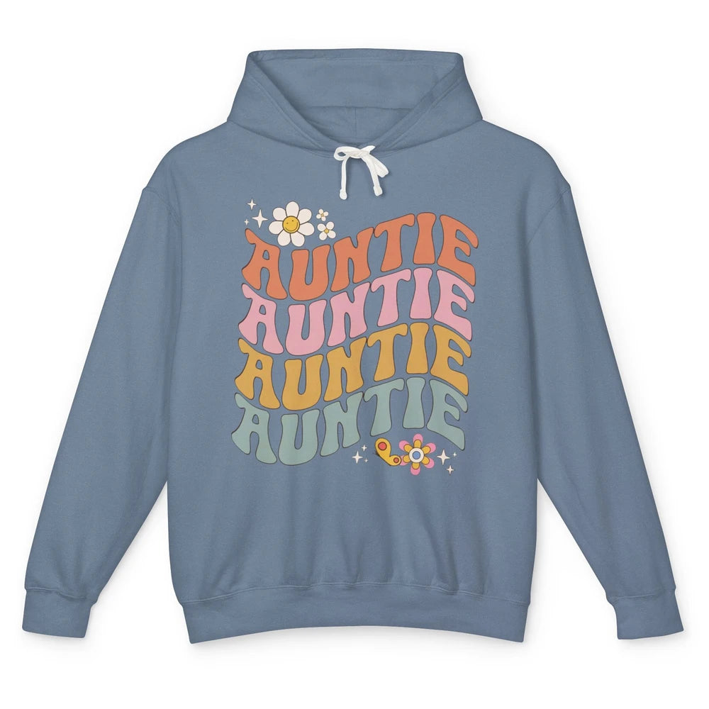 Retro Auntie Hippie Groovy Pregnancy Reveal Positive Mind Unisex Lightweight Hoodie