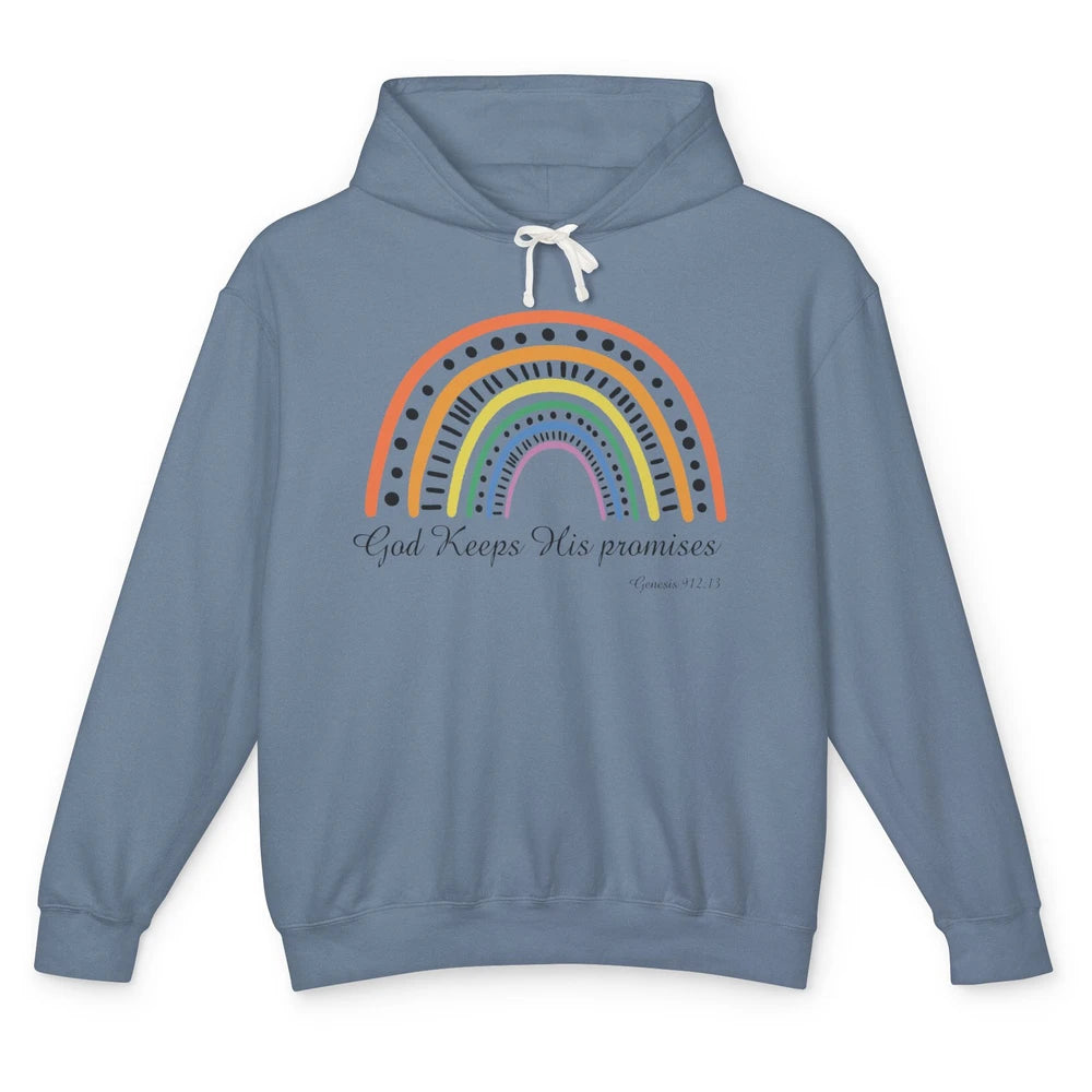Retro Rainbow God Keeps His Promises Christian Religious Unisex Lightweight Hoodie