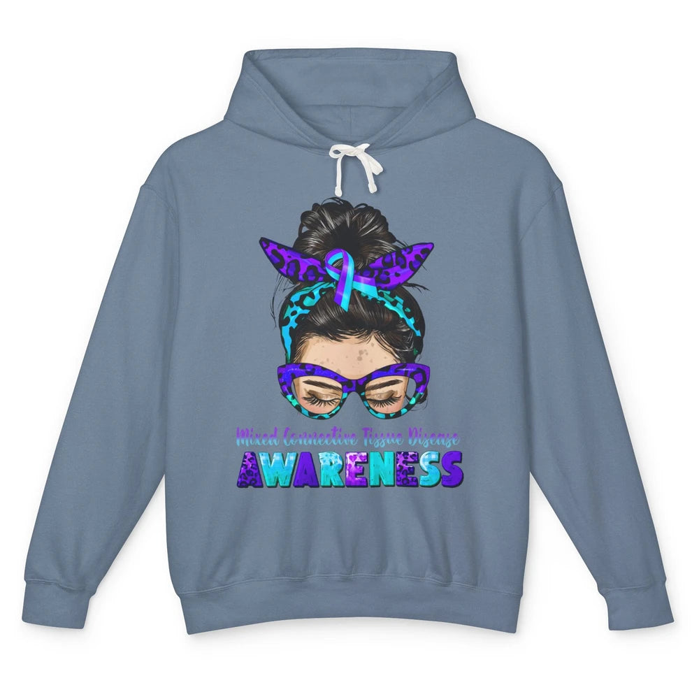 Mixed Connective Tissue Disease Ribbon Leopard Messy Bun Mom Unisex Lightweight Hoodie