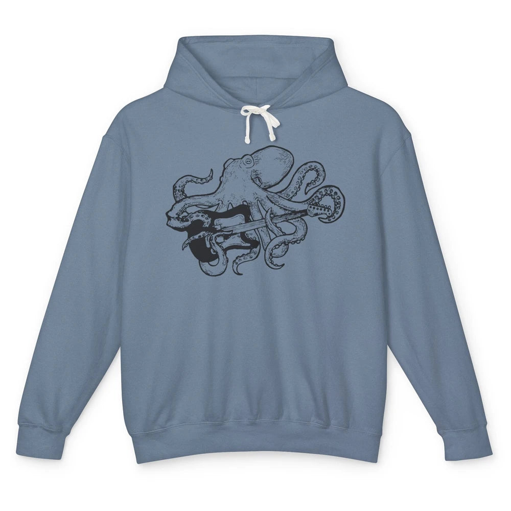 Retro Octopus Electric Guitar Octopus Guitarist Musician Unisex Lightweight Hoodie