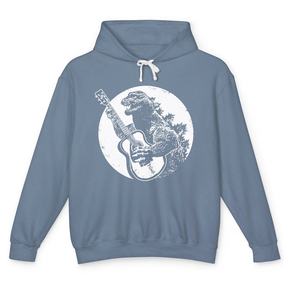 Retro Dinosaur Playing Bass Guitar T-Rex Guitarist Musician Unisex Lightweight Hoodie