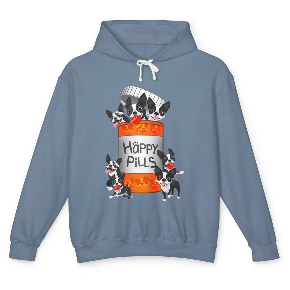 Funny Boston Terrier Happy Pills Cute Dog Pet Positive Vibe Unisex Lightweight Hoodie