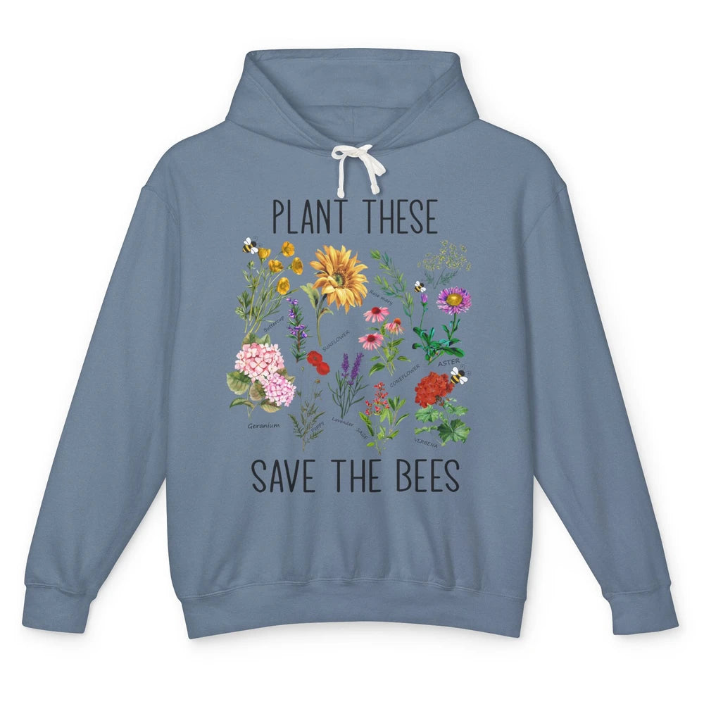 Retro Plant These Save The Bees Flowers Gardening Lover Gift Unisex Lightweight Hoodie