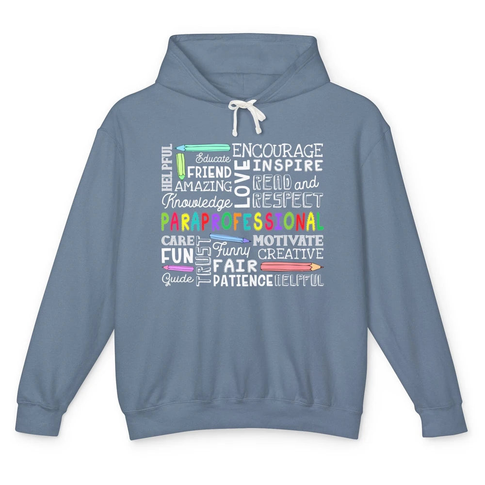 Paraprofessional Word Typography Encourage Inspire Para Life Unisex Lightweight Hoodie