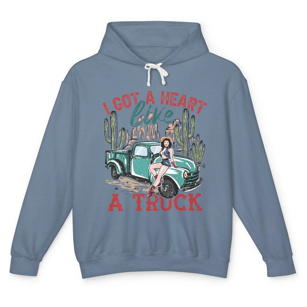 Retro Desert Cowgirl Got A Heart Like Truck Western Country Unisex Lightweight Hoodie