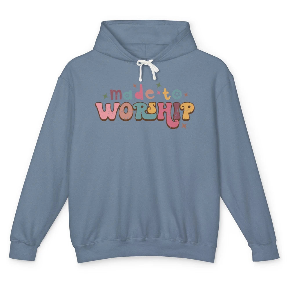 Retro Made To Worship Bible Verse Christian Religious Gift Unisex Lightweight Hoodie